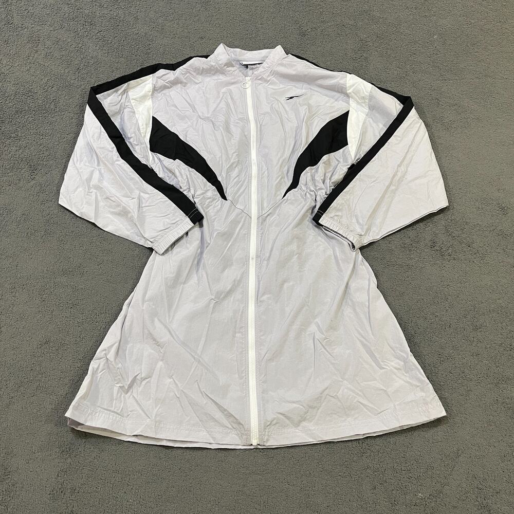Reebok Full Zip Windbreaker Jacket Dress Grey Black Cinch Waist Women's Size S
